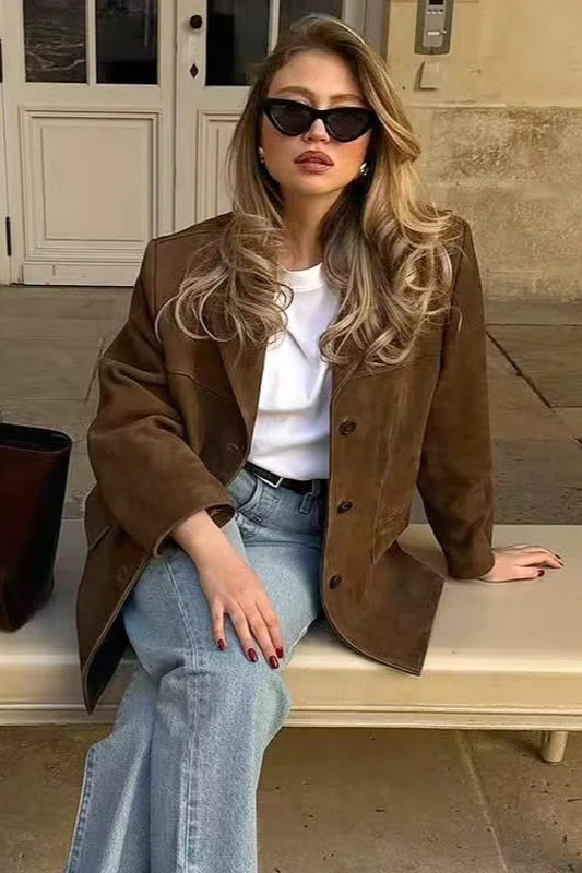 Brown Suede Retro Casual Jacket