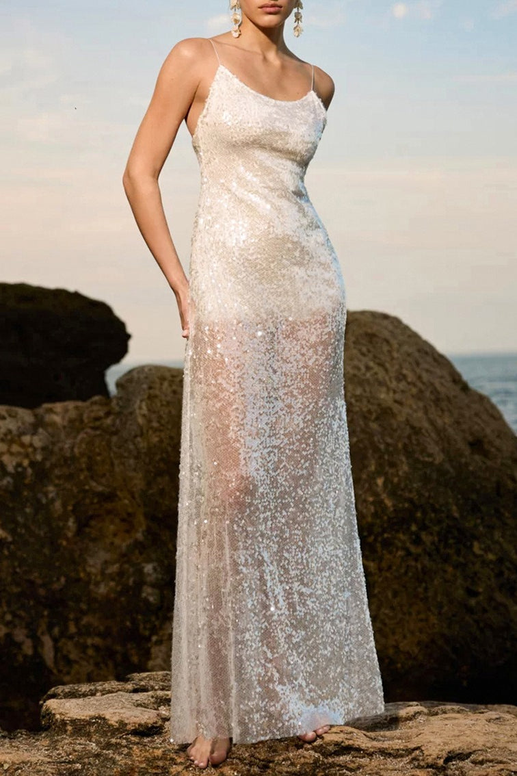 LowBack Sequin Maxi Slip Dress