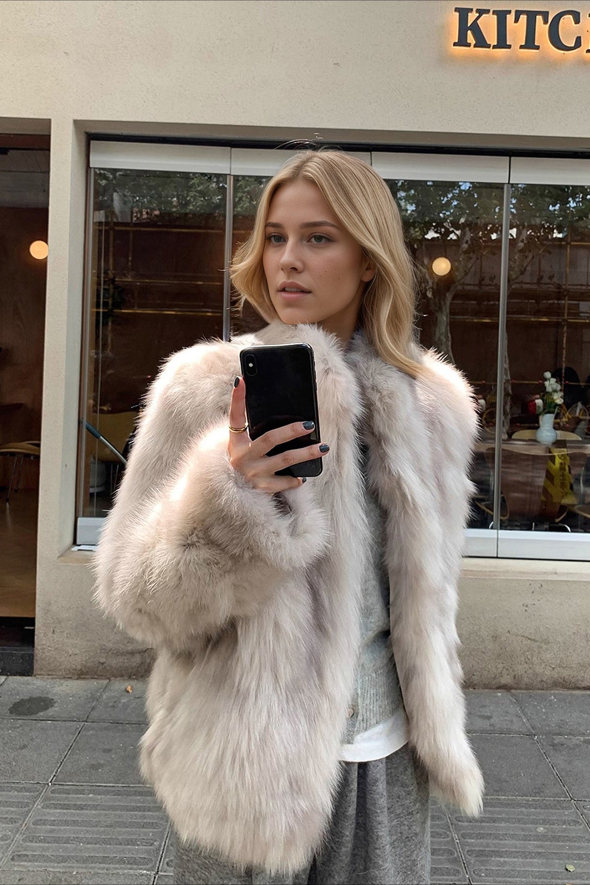 Faux Fox Fur Stand Collar Short Fluffy Warm Coat