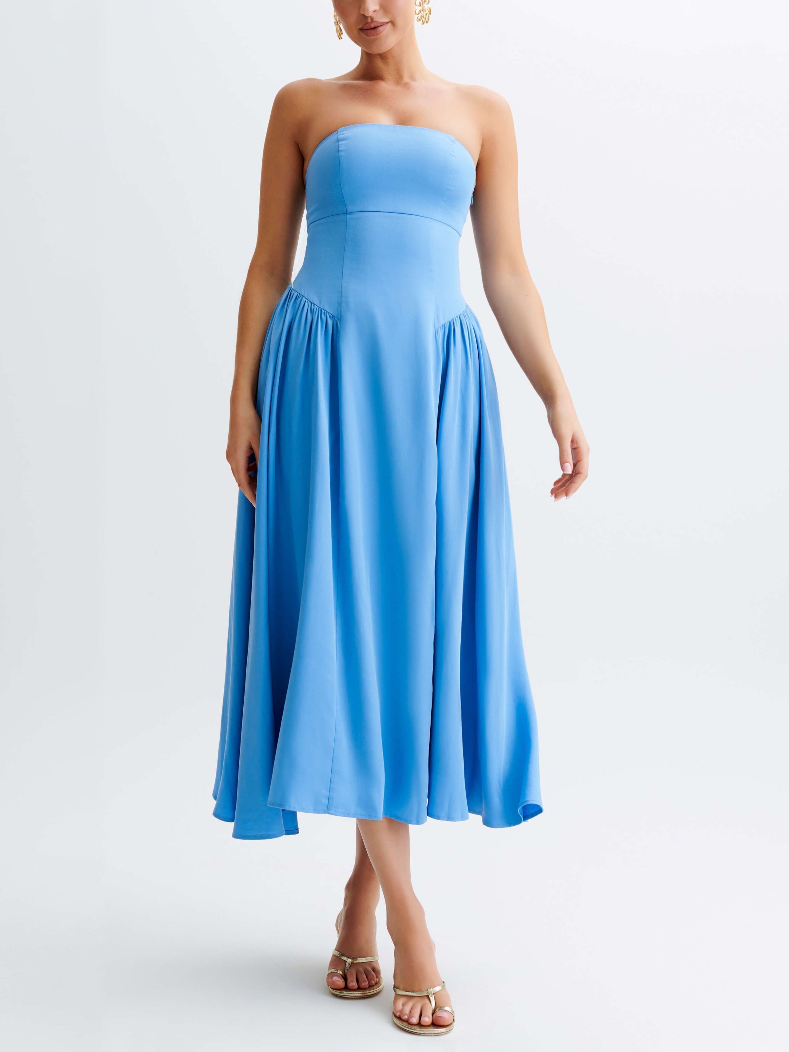 Tube Top Stylish Pleated Midi Dress Blue / S Dresses