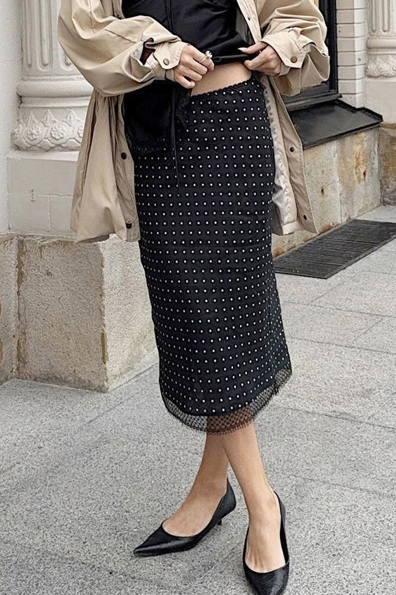 Polka Dot Lace Straight Skirt