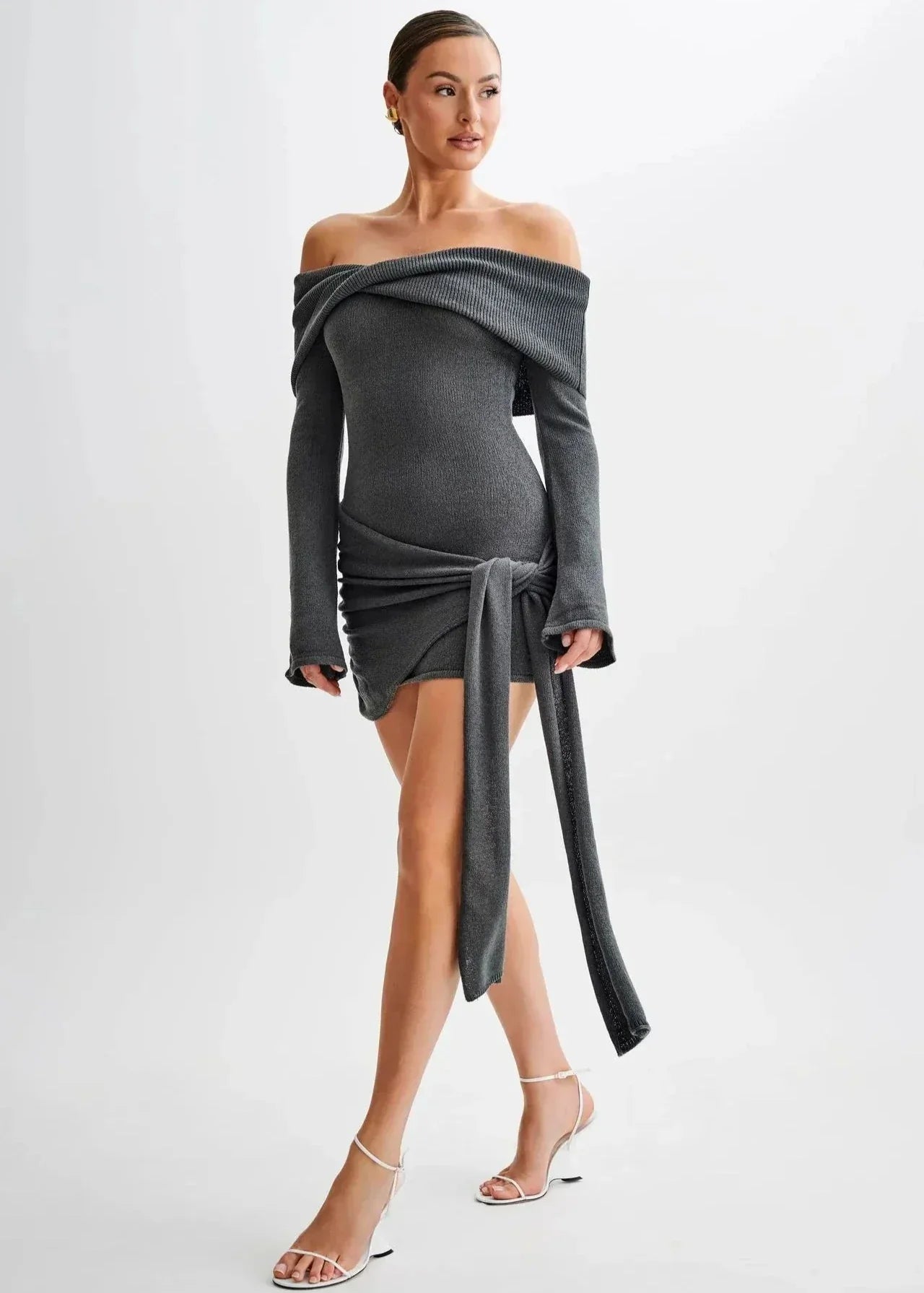 Off Shoulder Knitted Wrap Dress Modern Elegance