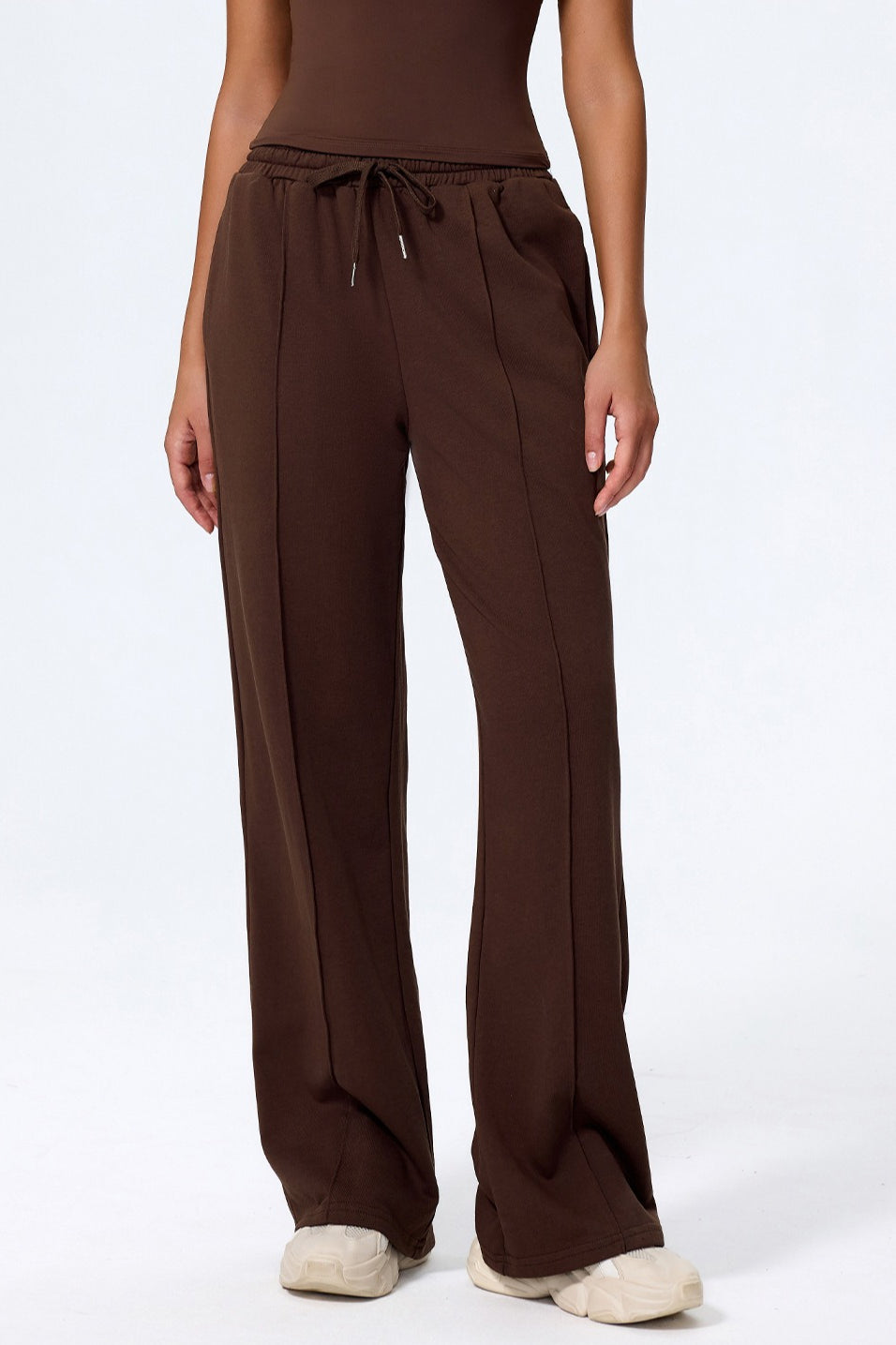 Relaxed Straight Leg High Waist Knit Pants