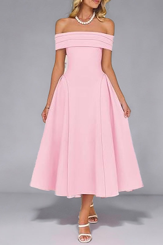 OffShoulder WaistCinched Solid Party Dress