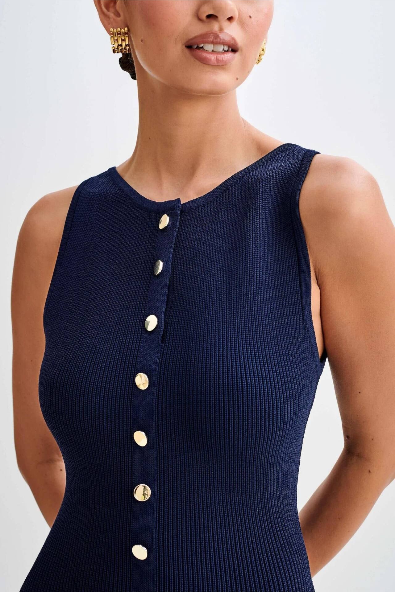 Sleeveless Round Neck Knit Sweater Dress