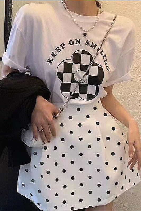 French Style HighWaisted Polka Dot Mini Skirt