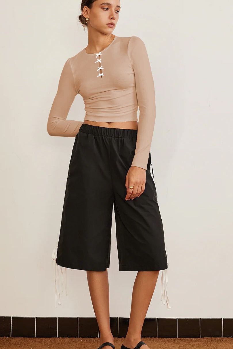 Elegant Solid Bowknot Cutout Slim Base Layer