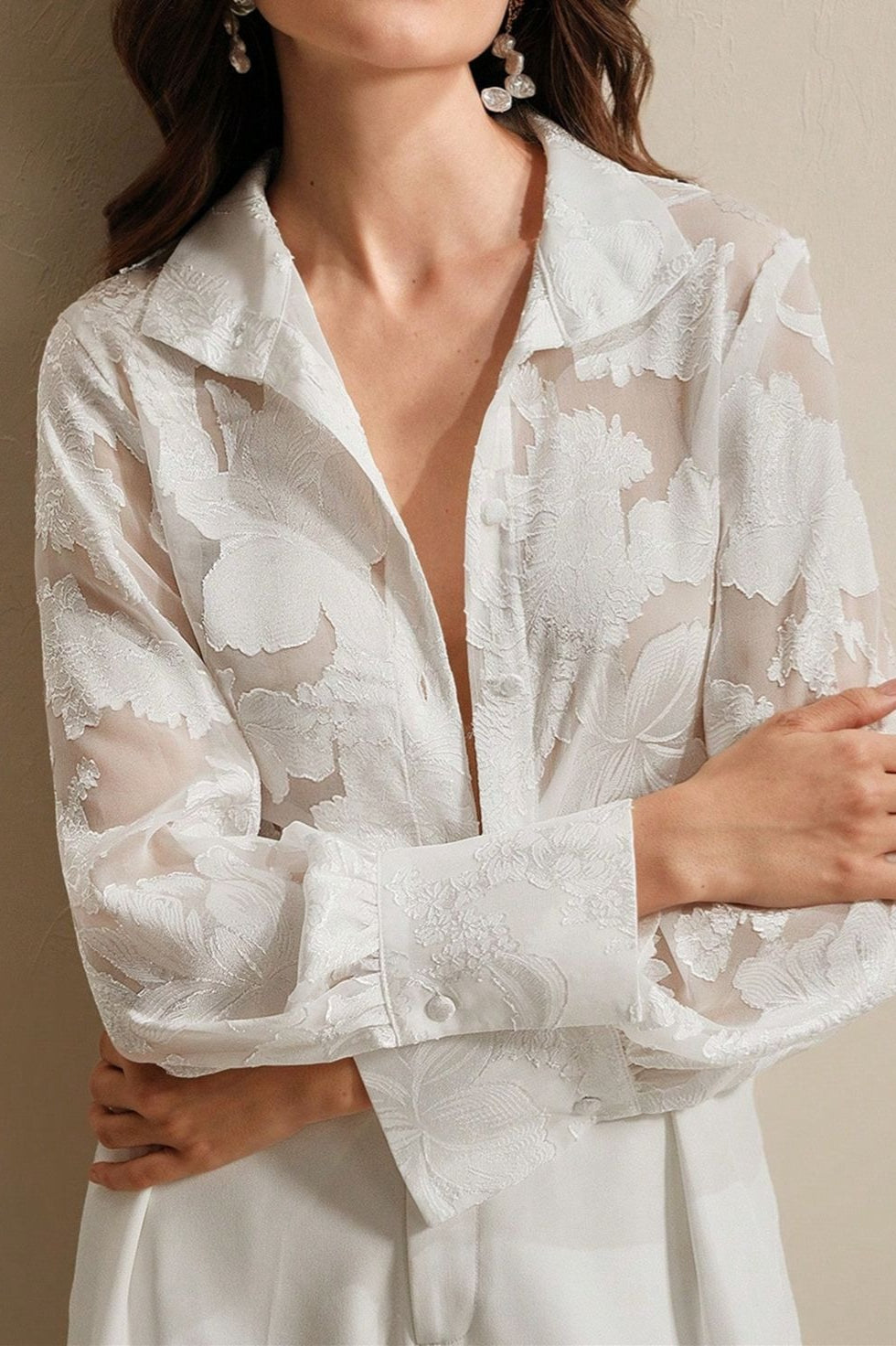 Embroidered Turtleneck Casual Spring-Summer Blouse