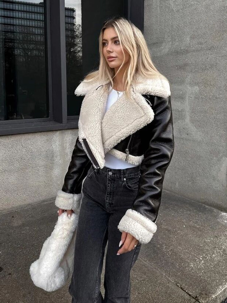 Female Short Solid Turndown Long Winter High Street Coat