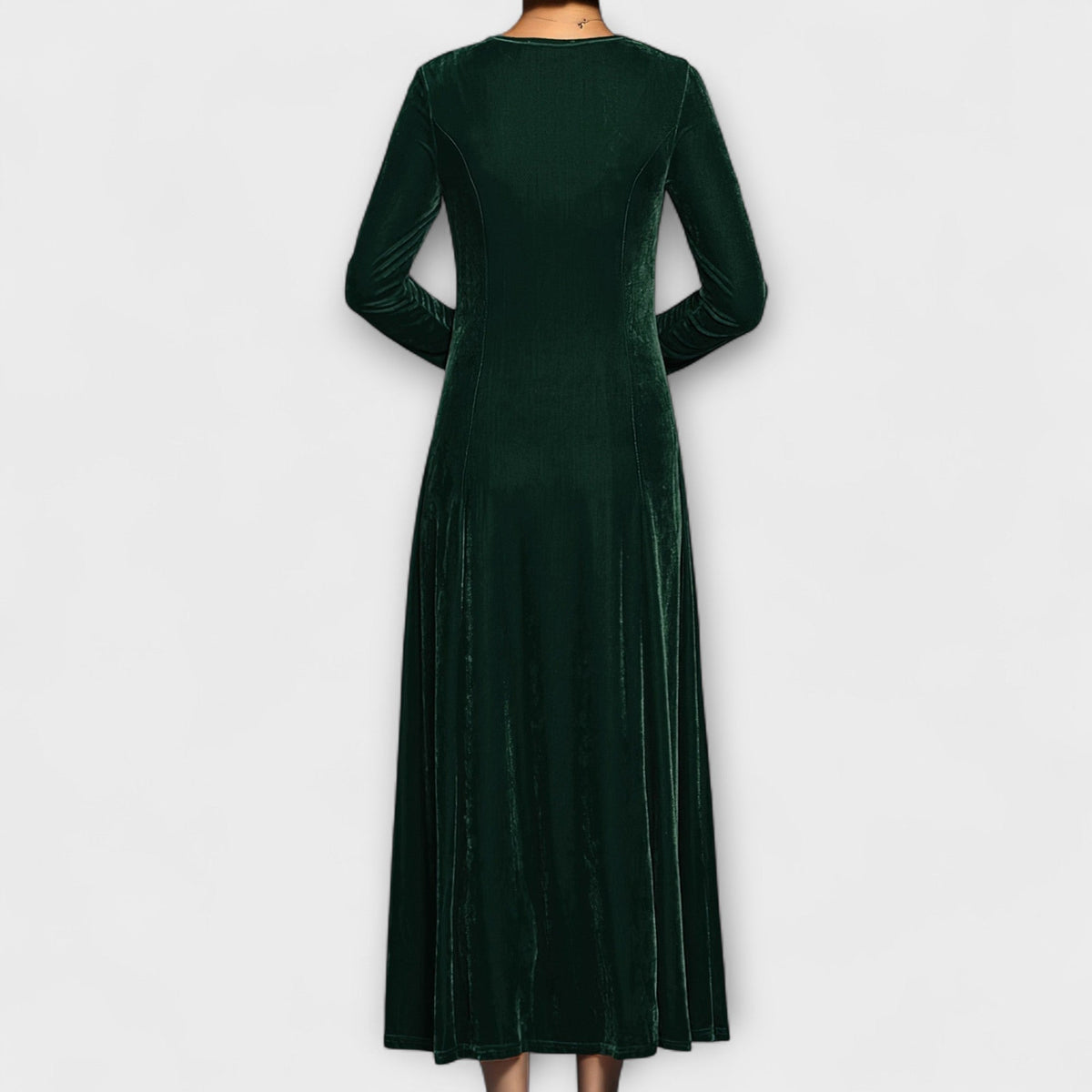 Round Neck Velvet Long Sleeve A-Line Maxi Dress