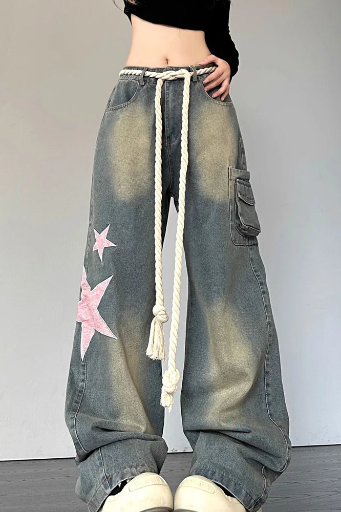 Streetwear Heart Patchwork Jeans