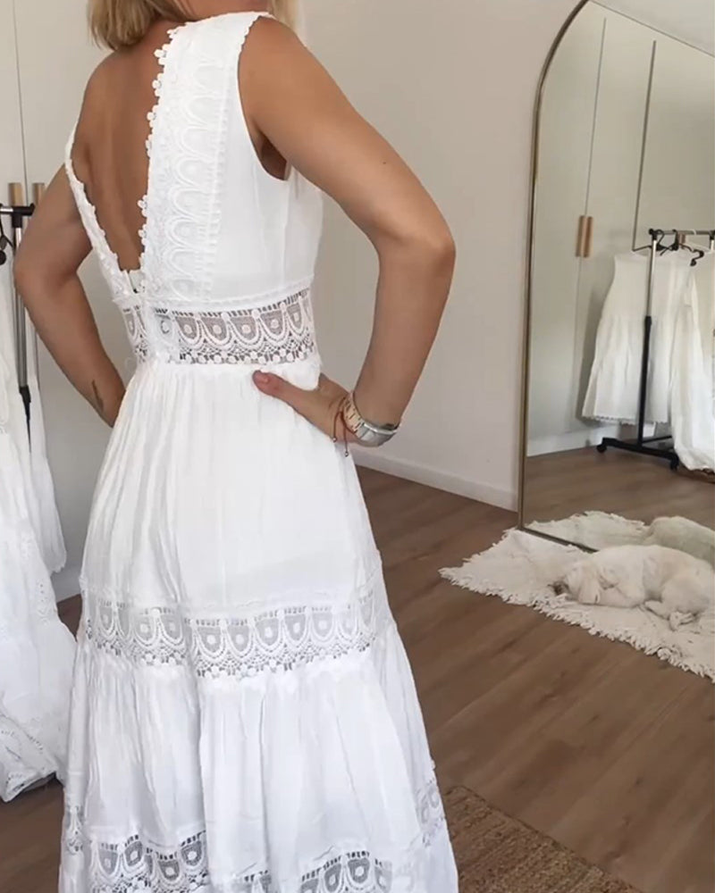 Sol Premium V Neck Lace Tank Top Dress Wardrobe Essential