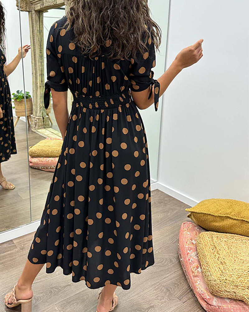 Soledad Aesthetic V Neck Dress with Polka Dots Evening Wear Edit
