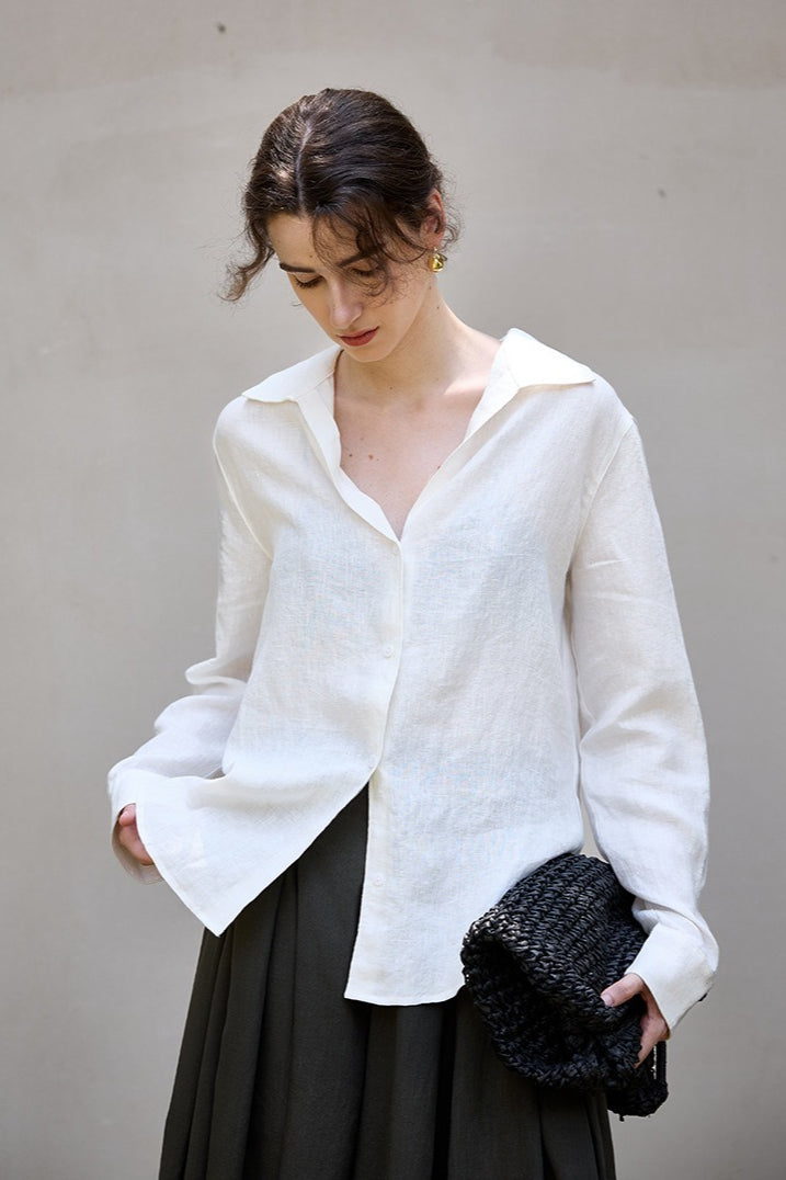 Linen V Neck Relaxed Blouse