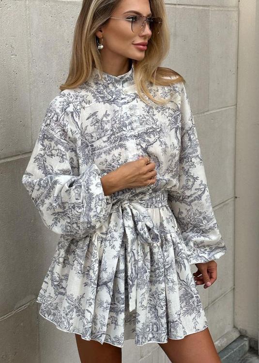 Vintage-InspiRed Puff Sleeve A-Line Mini Dress