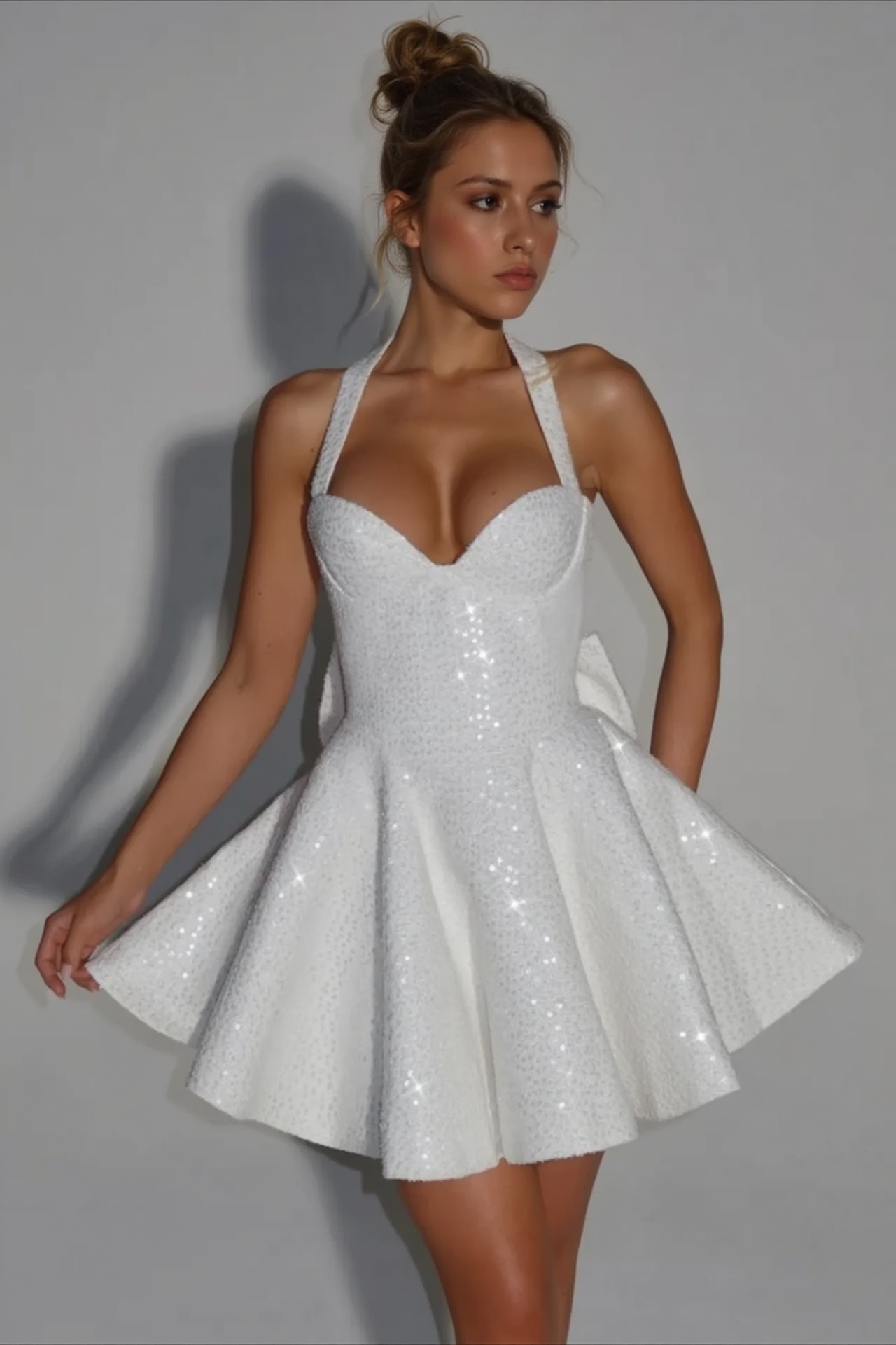 Square Neck Halter Bow Sleeveless Party Dress