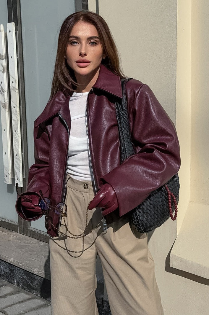 Retro Moto Burgundy Matte Leather Jacket
