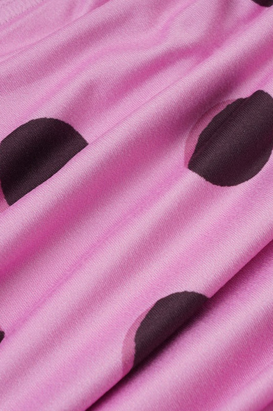 Pink Polka Dot Halter V-Neck Colorblock Bodycon Maxi Dress 4