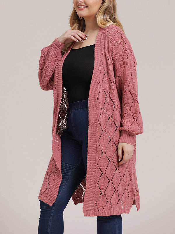 Open Front Pointelle Knit Long Sleeve Longline Cardigan