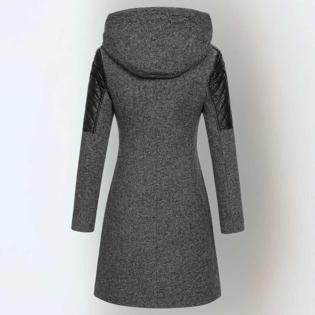 Hooded Quilted Panel Asymmetric Zip Longline Wool Coat 4