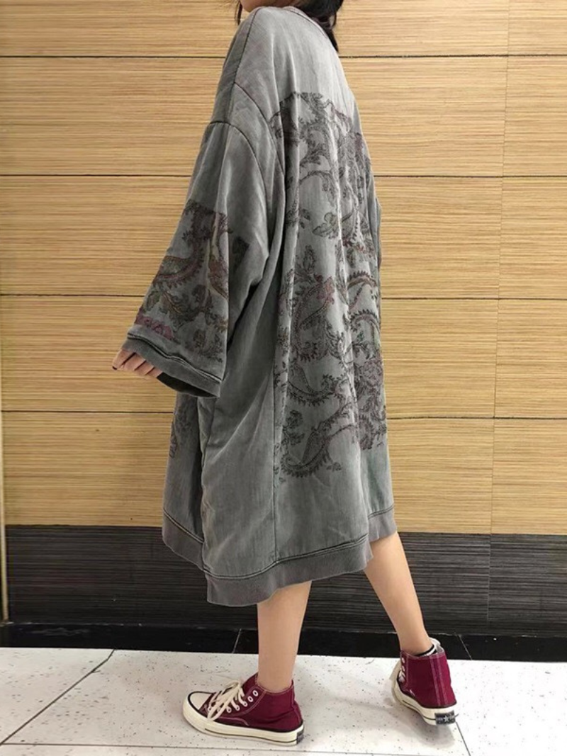 Mock Neck Long Sleeve Damask Print Oversized Sweatshirt Midi Dress 3