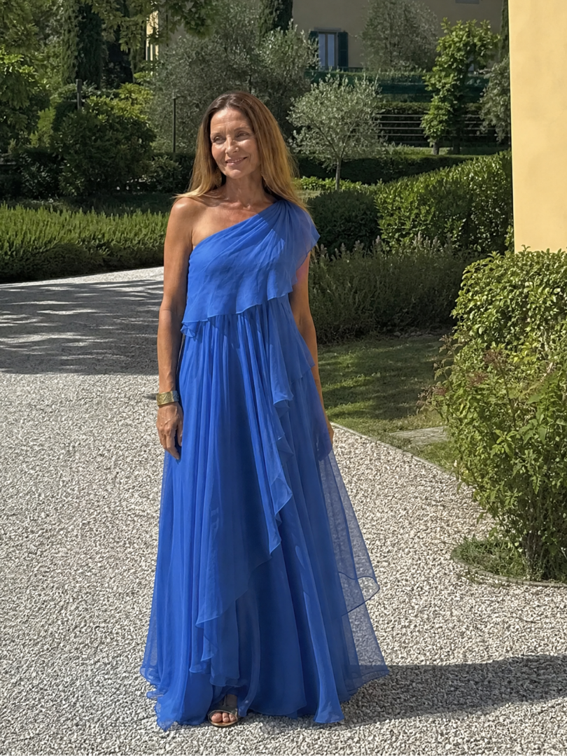 One-Shoulder Chiffon Cascade Ruffle Flowy Maxi Gown 11