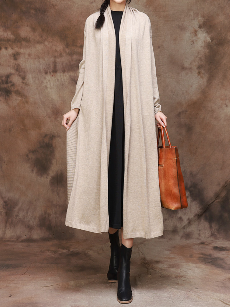 Shawl Collar Open Front Side Pocket Long Cardigan Coat 6