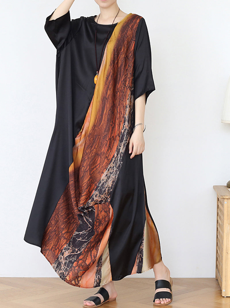 Round Neck Batwing Sleeve Abstract Print Shift Maxi Dress 6