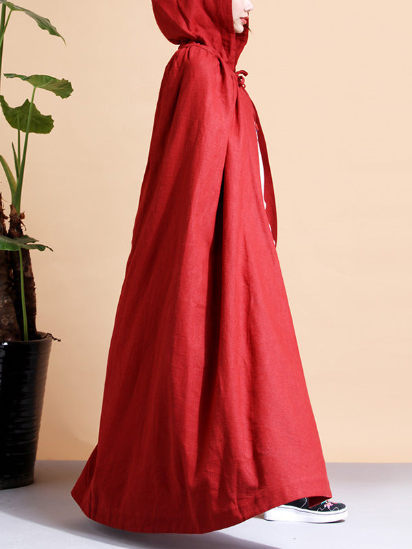 Hooded Open Front Linen Long Cape Coat