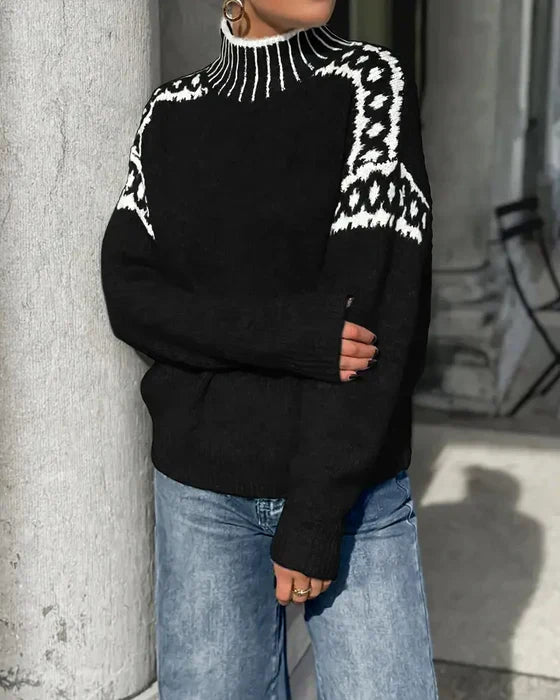 High Neck Fair Isle Trim Knitted Sweater 9