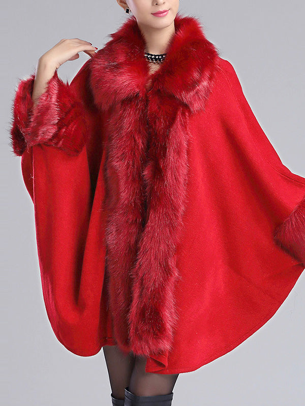 Faux Fur Trim Open Front Batwing Knit Cape Cardigan 7