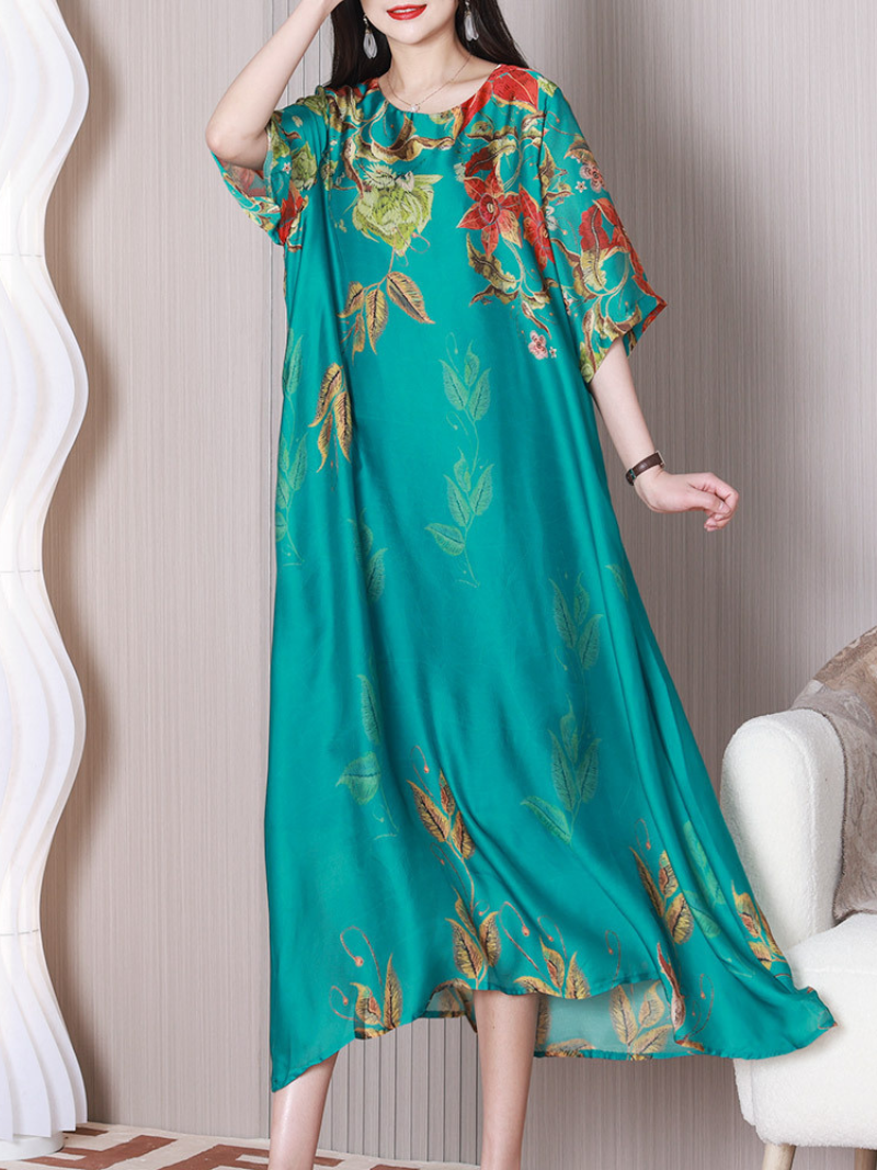 Round Neck Floral Flutter Sleeve Chiffon A-Line Maxi Dress 8