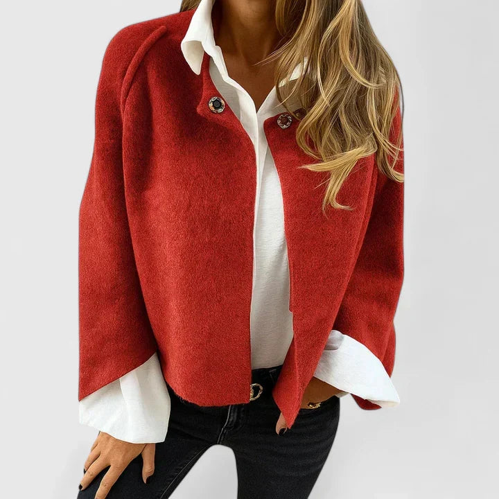 Button-Front Cropped Brushed Knit Long Sleeve Cardigan