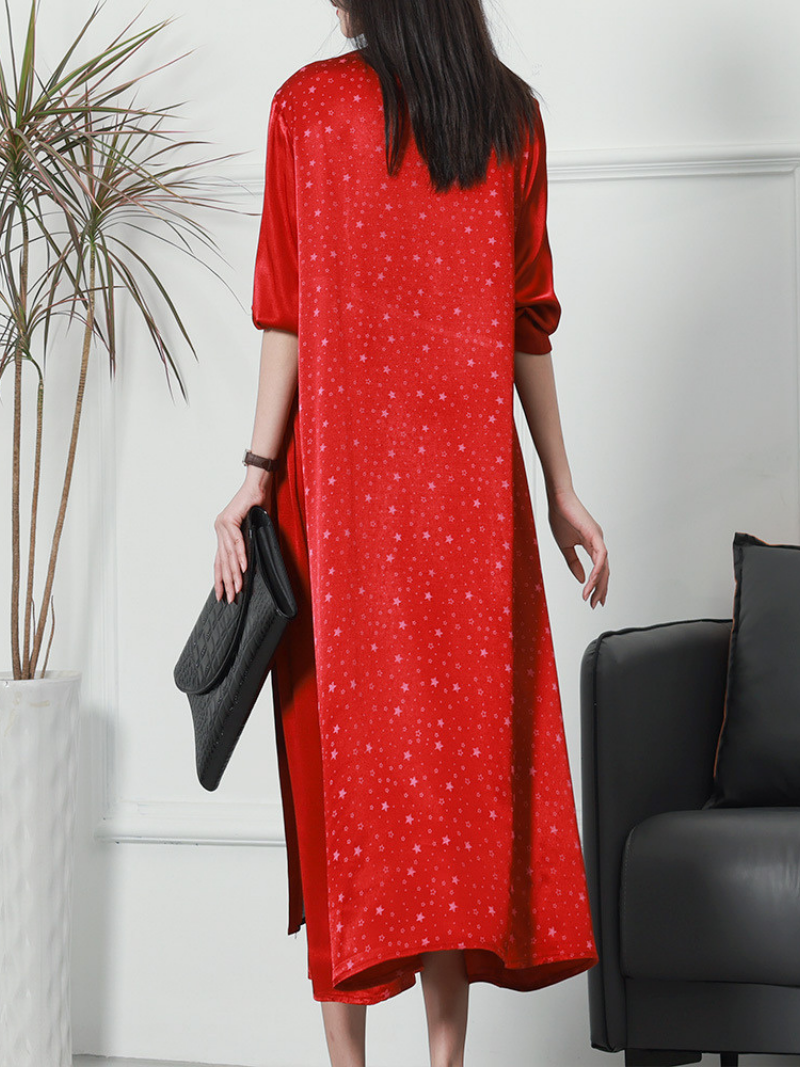 Fashionable V-neck Neck Middle Waist Star Pattern Midi-Dress