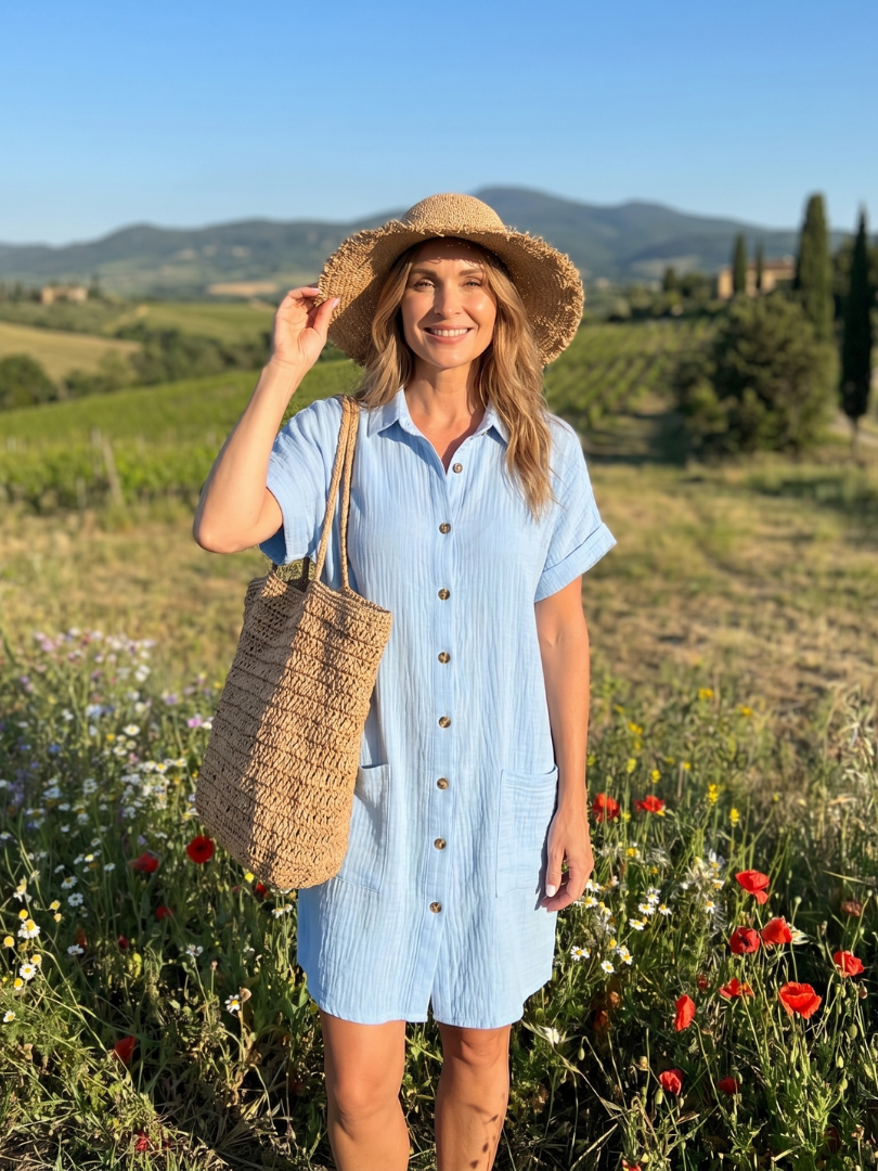 Collared Button Front Pocket Textured Shirt Mini Dress 9
