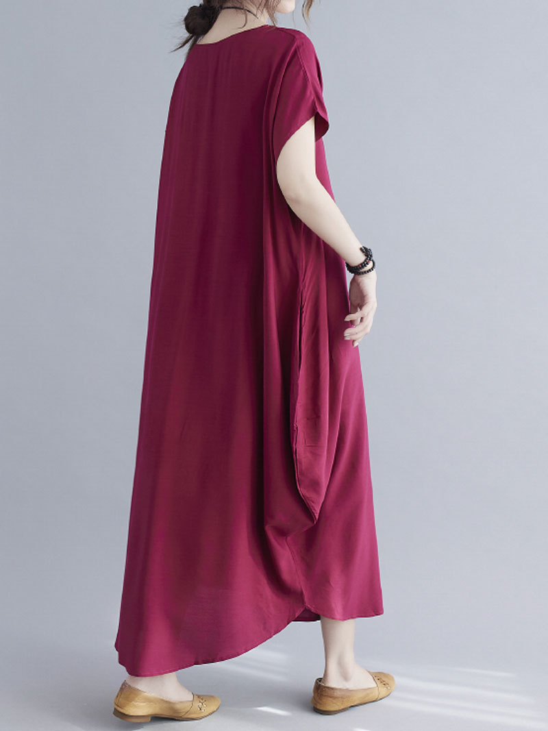 Round Neck Short Sleeve Loose Cocoon Maxi Dress 15