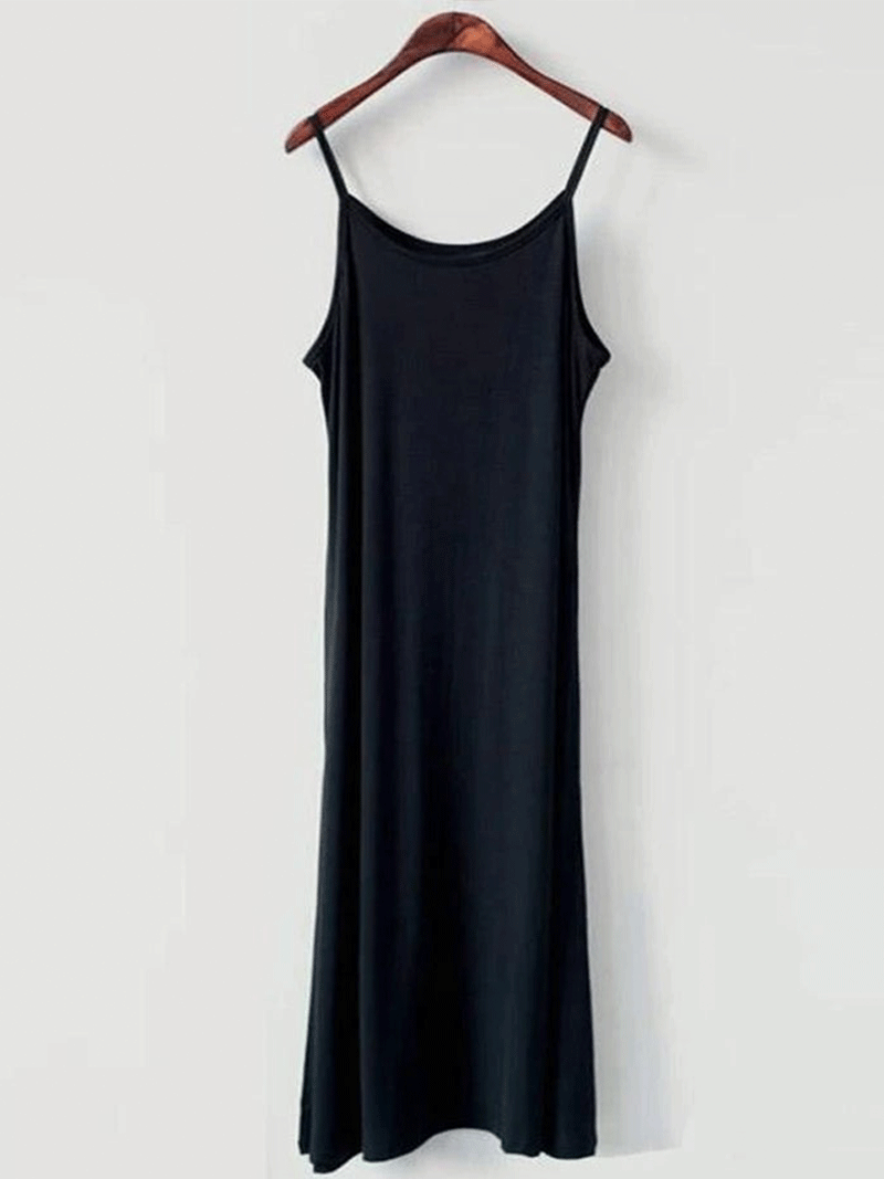 Scoop Neck Spaghetti Strap Modal Slip A-Line Midi Dress