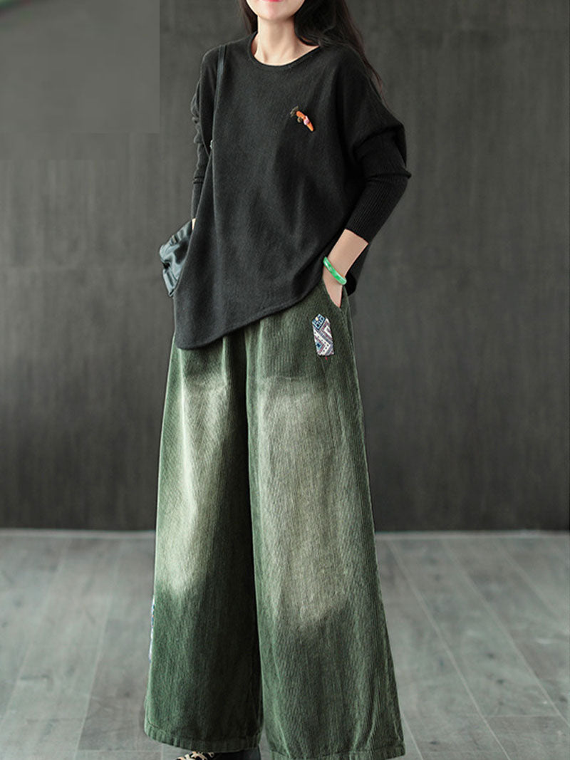 Round Neck Batwing Sleeve Carrot Embroidered Loose Knit Sweater 10