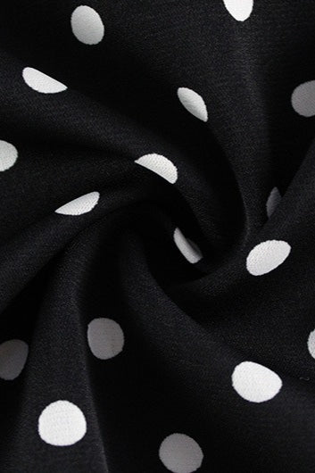 Black Polka Dot V-Neck Puff Sleeve Bodycon Maxi With Side Slit Dress 5