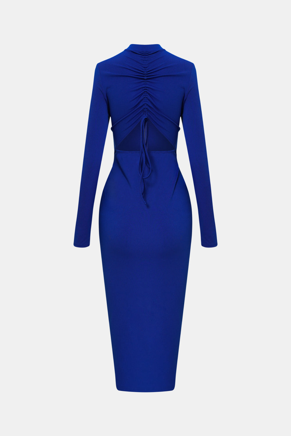 High Neck Zip Front Long Sleeve Cutout Bodycon Midi Dress