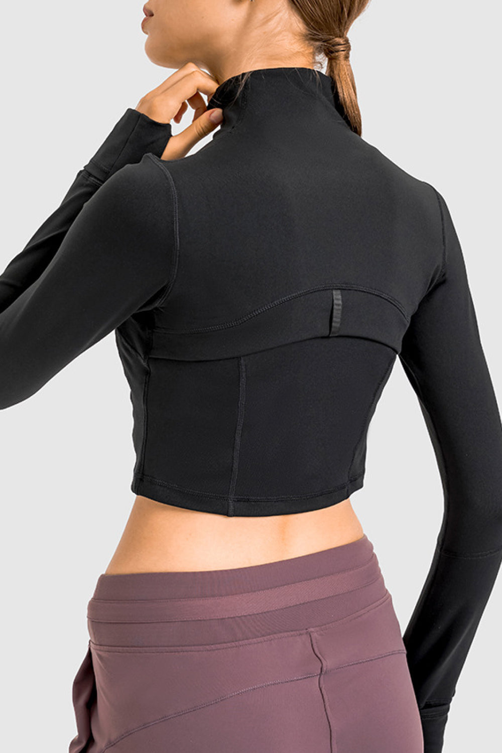 Stand Collar Zip Front Seam Detail Cropped Sports Jacket