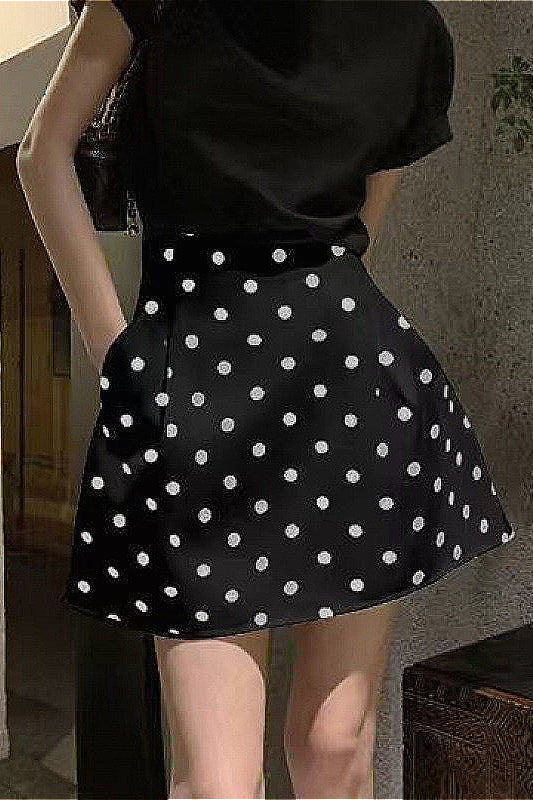French Style HighWaisted Polka Dot Mini Skirt