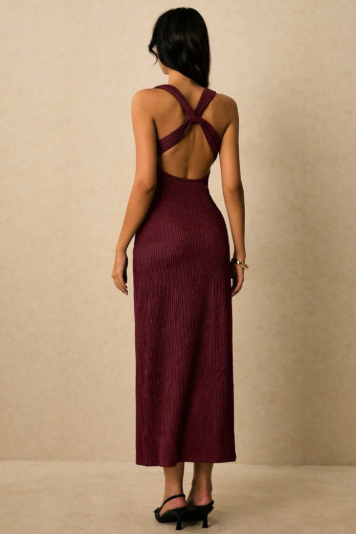 Ruched Waist Cami Midi Figure Hug Bodycon Dress