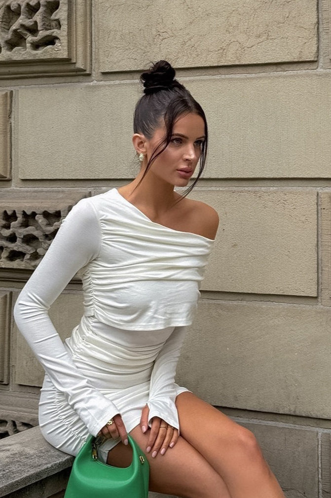 Asymmetric Ruched Mini Dress
