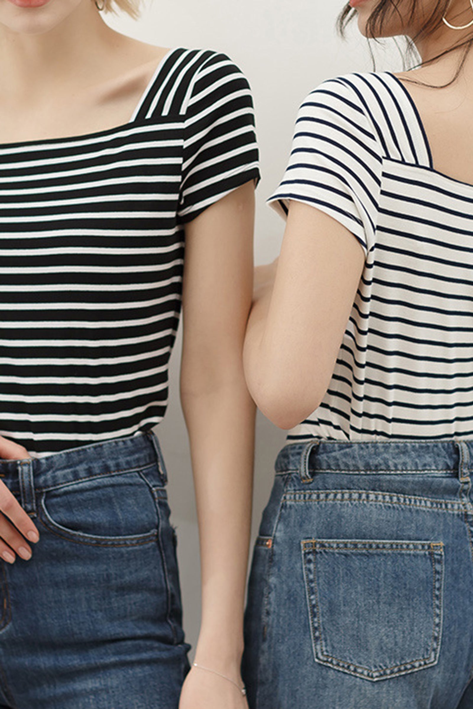 Striped Square Neck T-Shirt