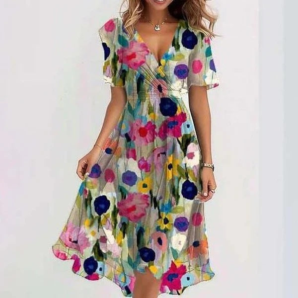 Surplice V-Neck Flutter Sleeve Floral Print A-Line Midi Dress 5