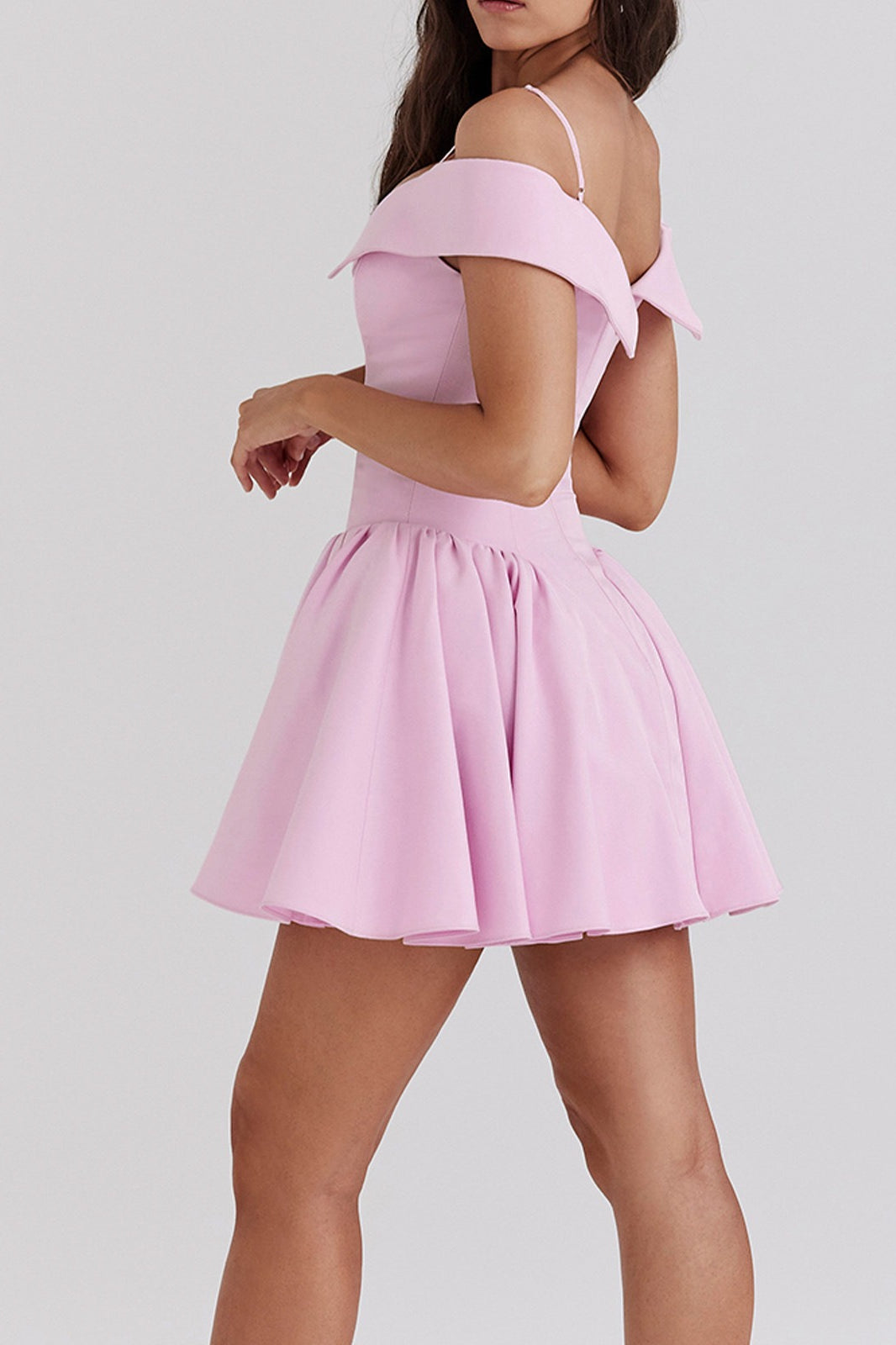 Off Shoulder Lapel Waist Cinch Ballet A Line Slip Dress