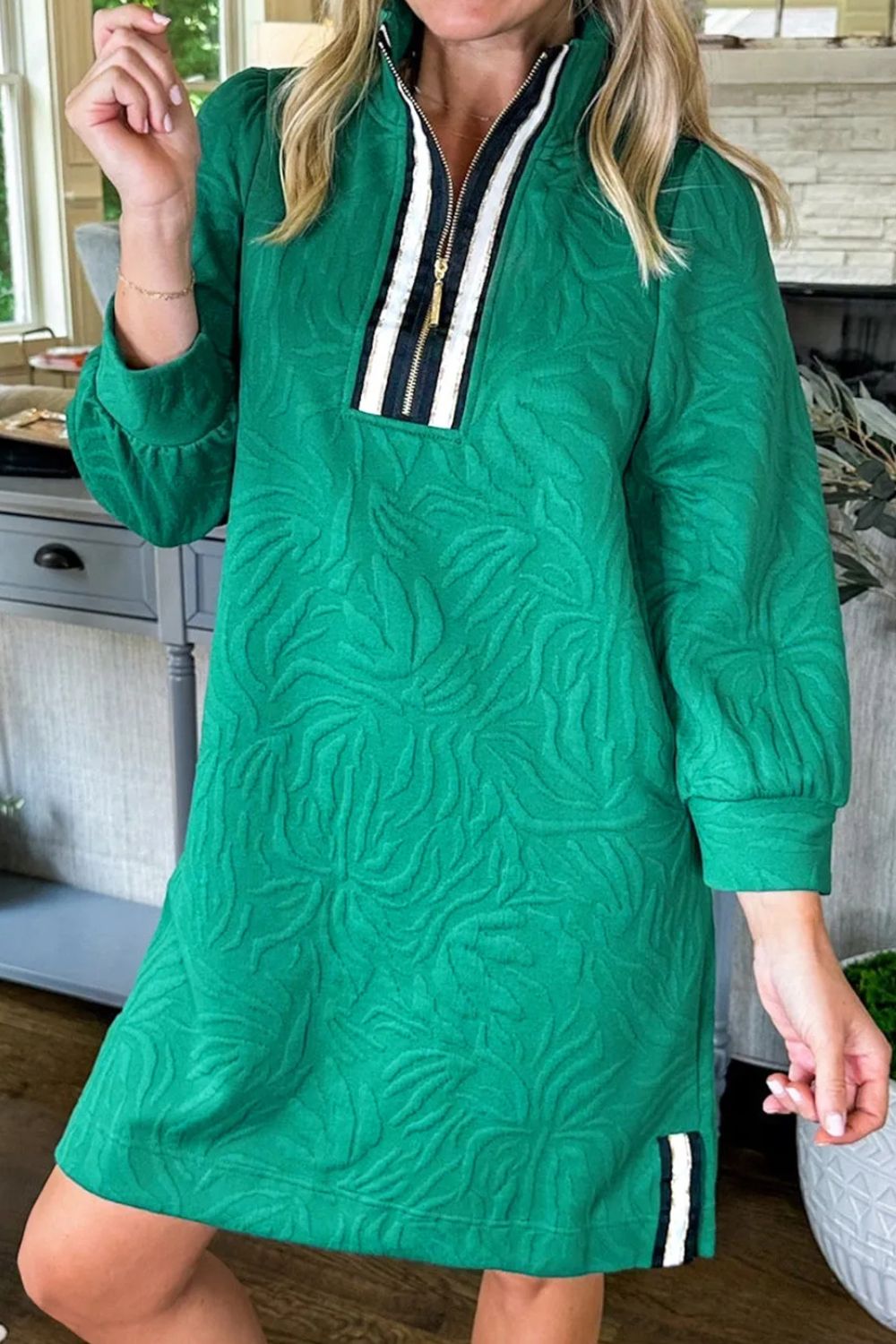 Lilian Textured Quarter Zip Dress with Relaxed Fit and Seasonal Wardrobe Essential