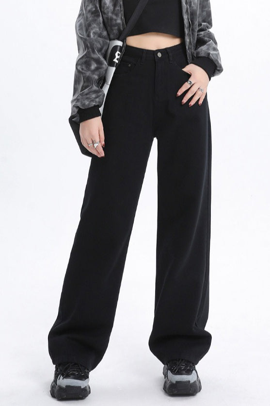 Casual Fleece Lined High Waist Straight Jeans
