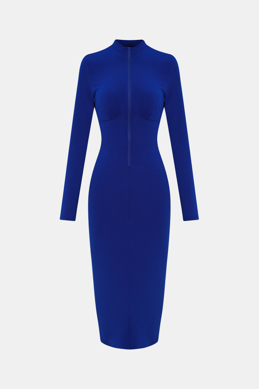 High Neck Zip Front Long Sleeve Cutout Bodycon Midi Dress